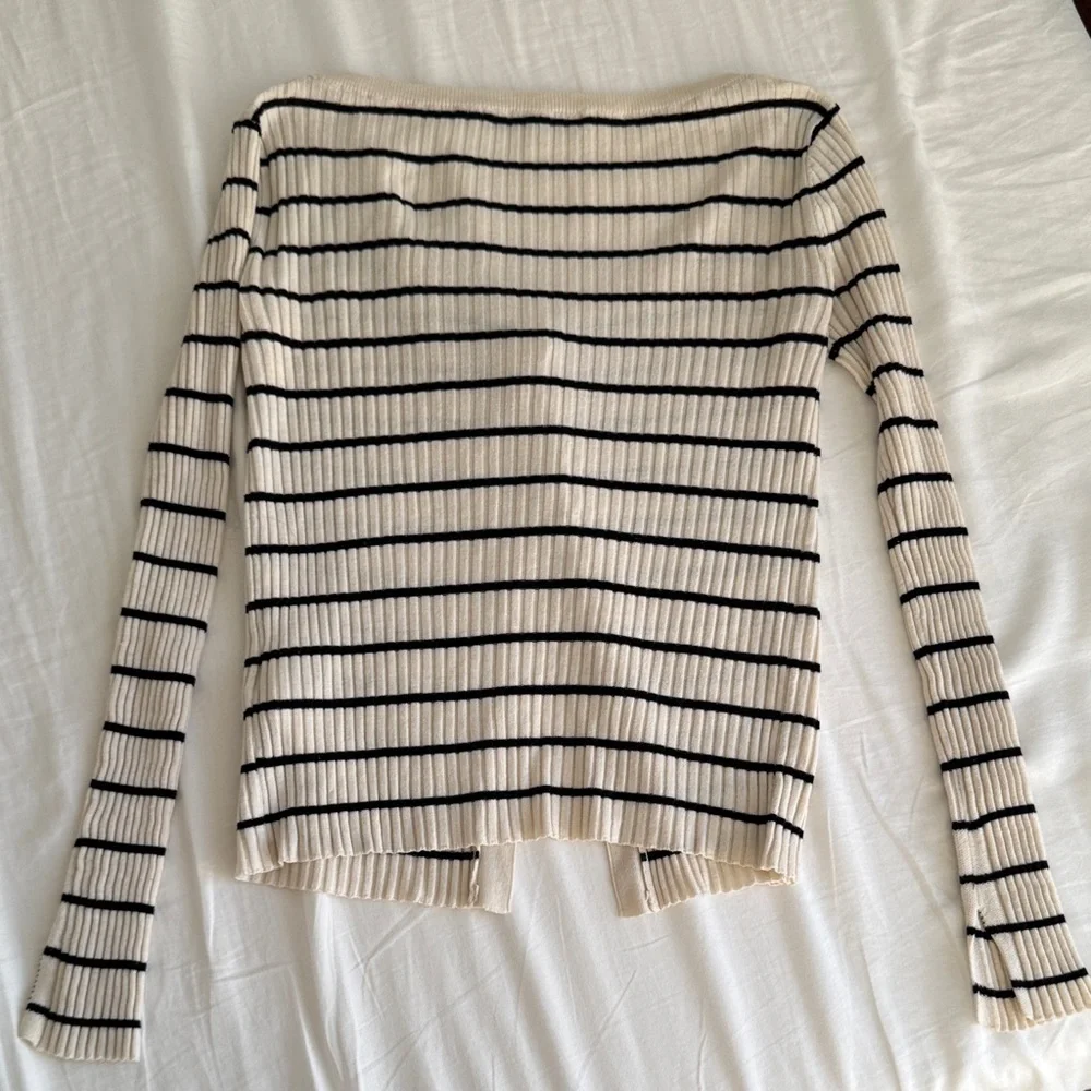 Zara Ribbed Cream and Black Striped Cardigan - Picture 4 of 4